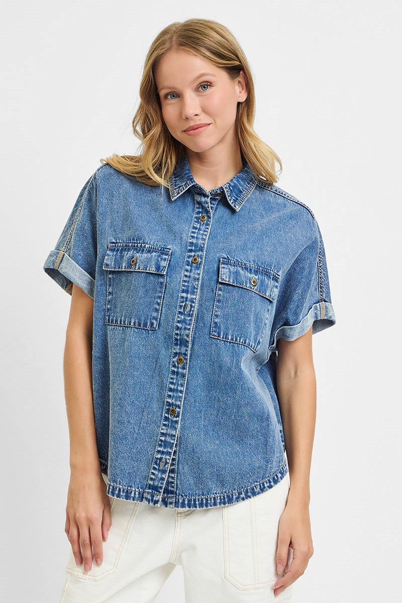 Oversized denim button up