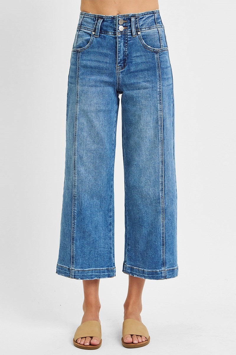 High Rise Crop Wide Front Seam Detail