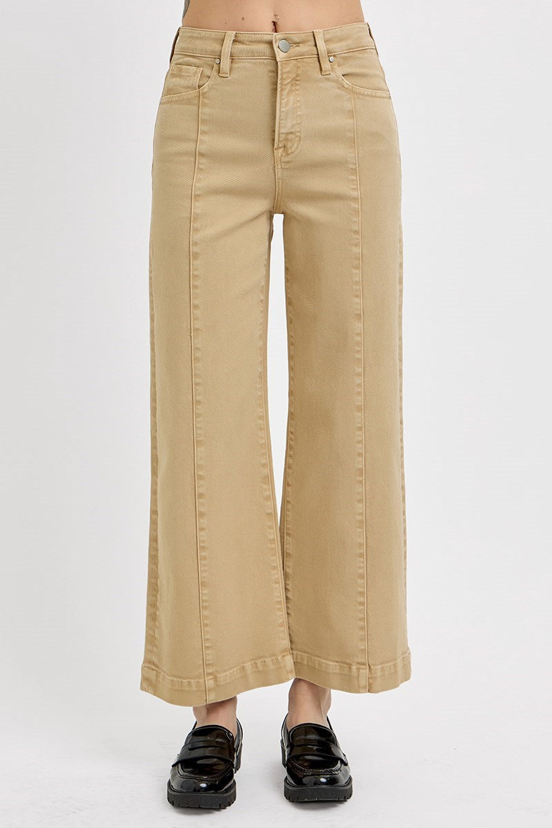 High Rise Crop Wide Jeans Latte