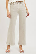 High Rise Crop Wide Jeans Almond