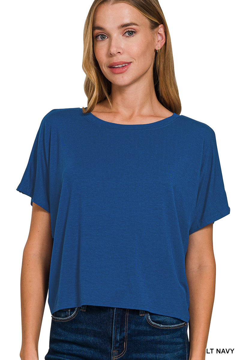 Shark bite side slit short sleeve top