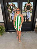 Creamy/Green Pilar Striped Halter mini