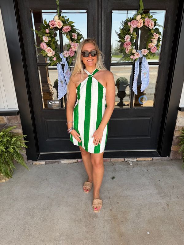 Creamy/Green Pilar Striped Halter mini