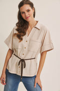 Everyday Essential Cotton-linen Drawstring Shirt