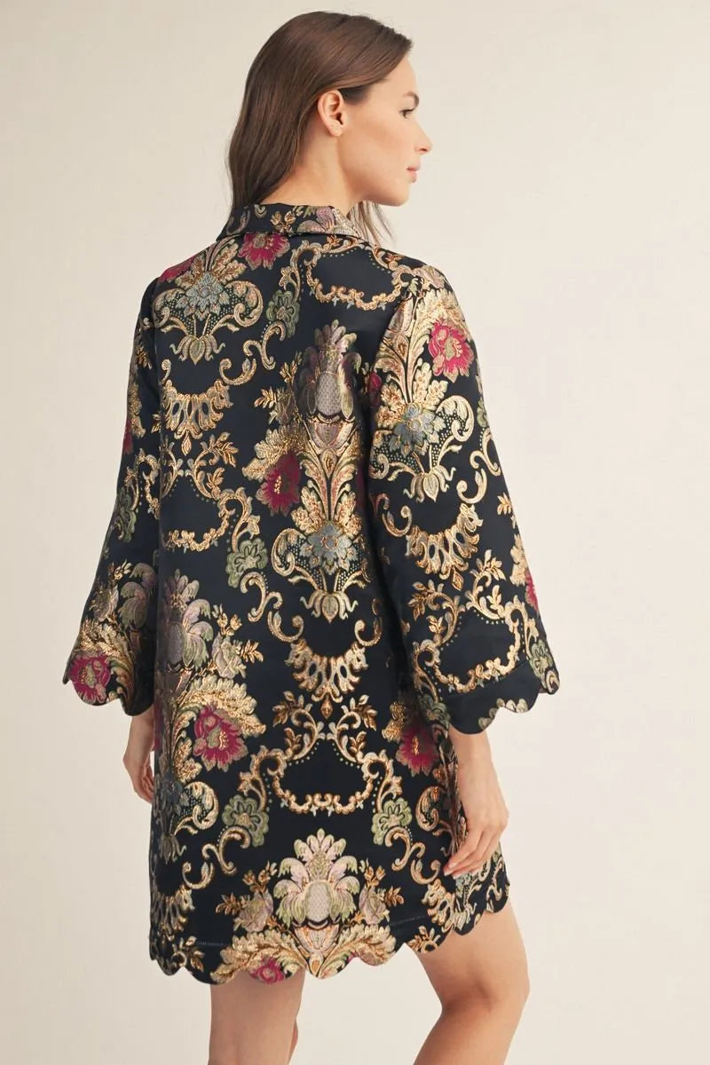 Baroque jacquard dress with scallop edge