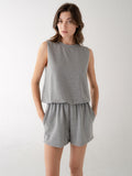 Bubble Hem Sleeveless Top- Heather Grey