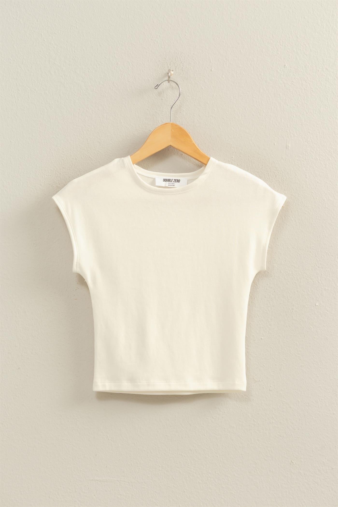 Off White Fitted Cropped Cap Sleeve Top