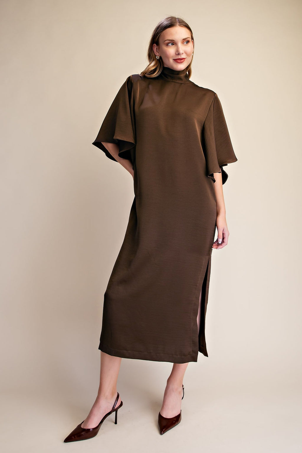 Flowy Satin Tie Back Midi Dress