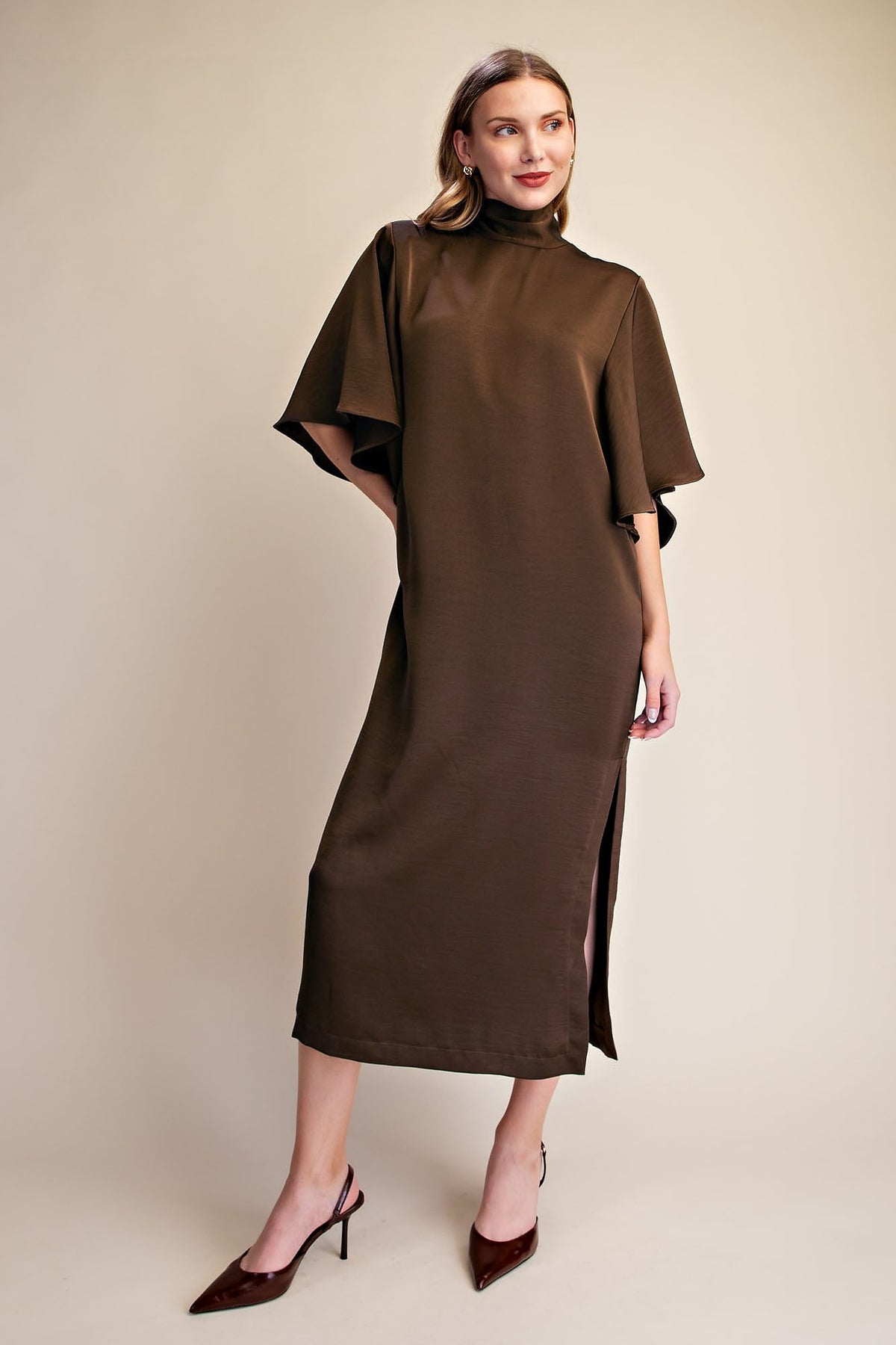 Flowy Satin Tie Back Midi Dress