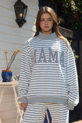 MAMA Embroidered Striped Mock-neck Sweatshirt