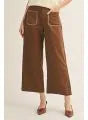 Wide Leg Pants with Stich Accenet Pocket
