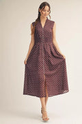 Sleeveless front zip up polka dot midi dress