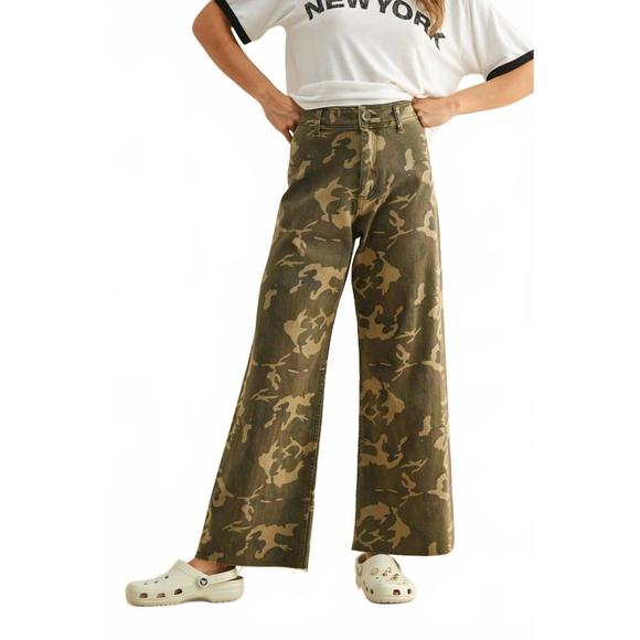 Vintage Camo Straight Leg Frayed Jean