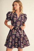 Eggplant Puff shoulder Dress