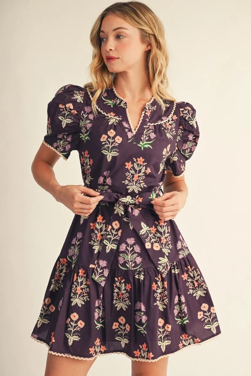 Eggplant Puff shoulder Dress