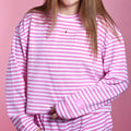 LULU MAC monochrome stripe long sleeve top neon pink