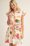 Waist Tie Multi Print Dress