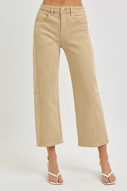High rise crop wide barrel pants
