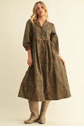 Button Down Leopard Midi Dress