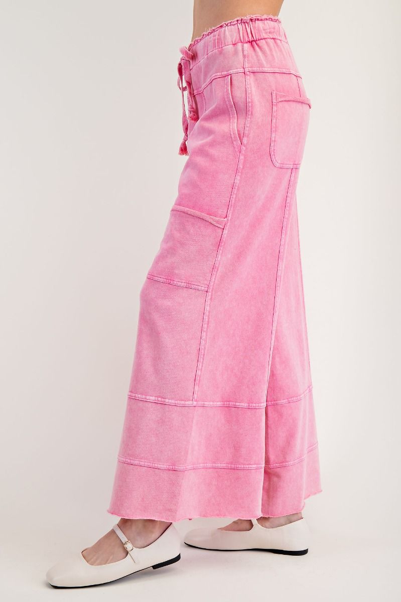pink PLUS SIZE-MINERAL WASHED TERRY KNIT PANTS