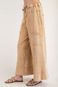 Camel PLUS SIZE-MINERAL WASHED TERRY KNIT PANTS