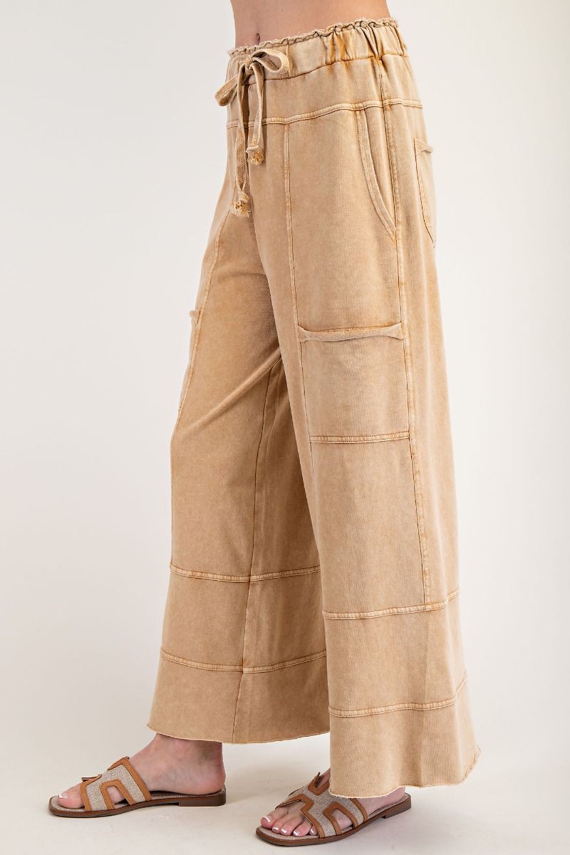 Camel PLUS SIZE-MINERAL WASHED TERRY KNIT PANTS
