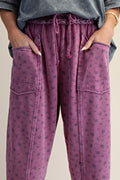 DITSY PRINTED WASHED TERRY PANTS- Magenta