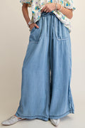 WASHED CHAMBRAY PALAZZO PANTS