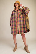 PLUS SIZE-WASHED PLAID FLANNEL TUNIC DRESS
