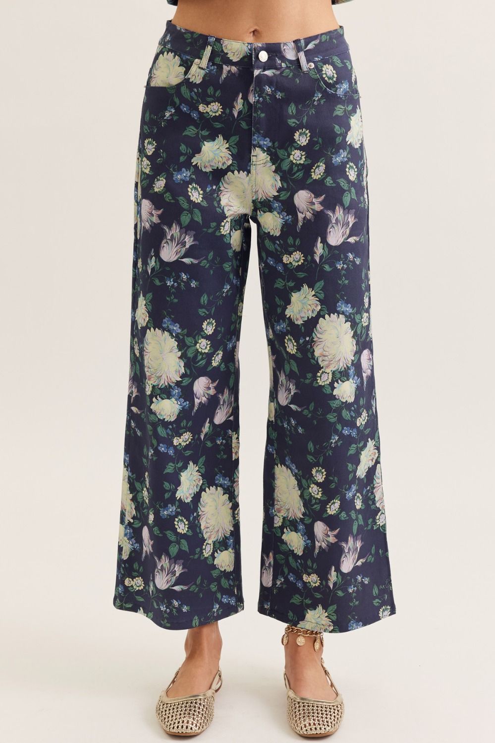 Floral print straight leg pants
