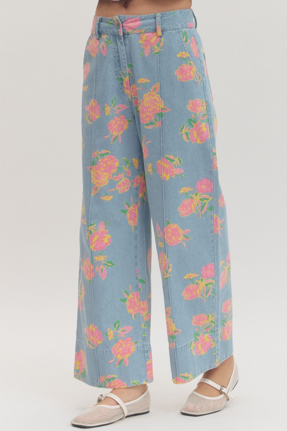 Blue and Pink Floral Jeans