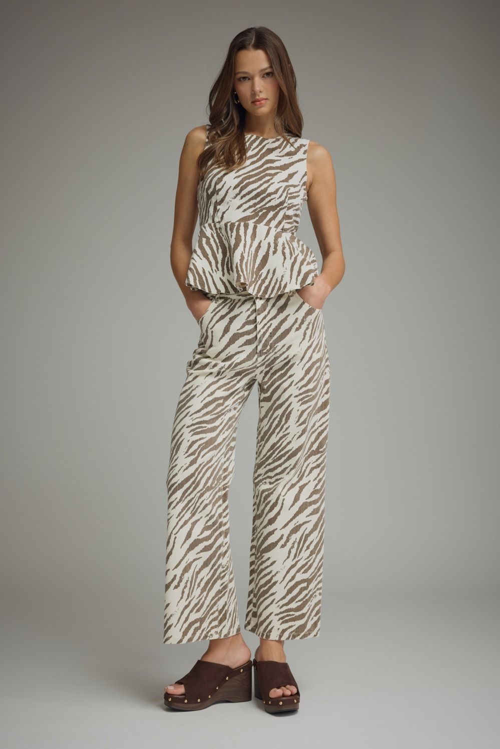 White Zebra Print Wide Leg Pant
