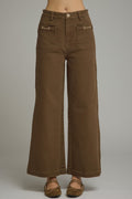Solid wide leg pants gold pocket accents