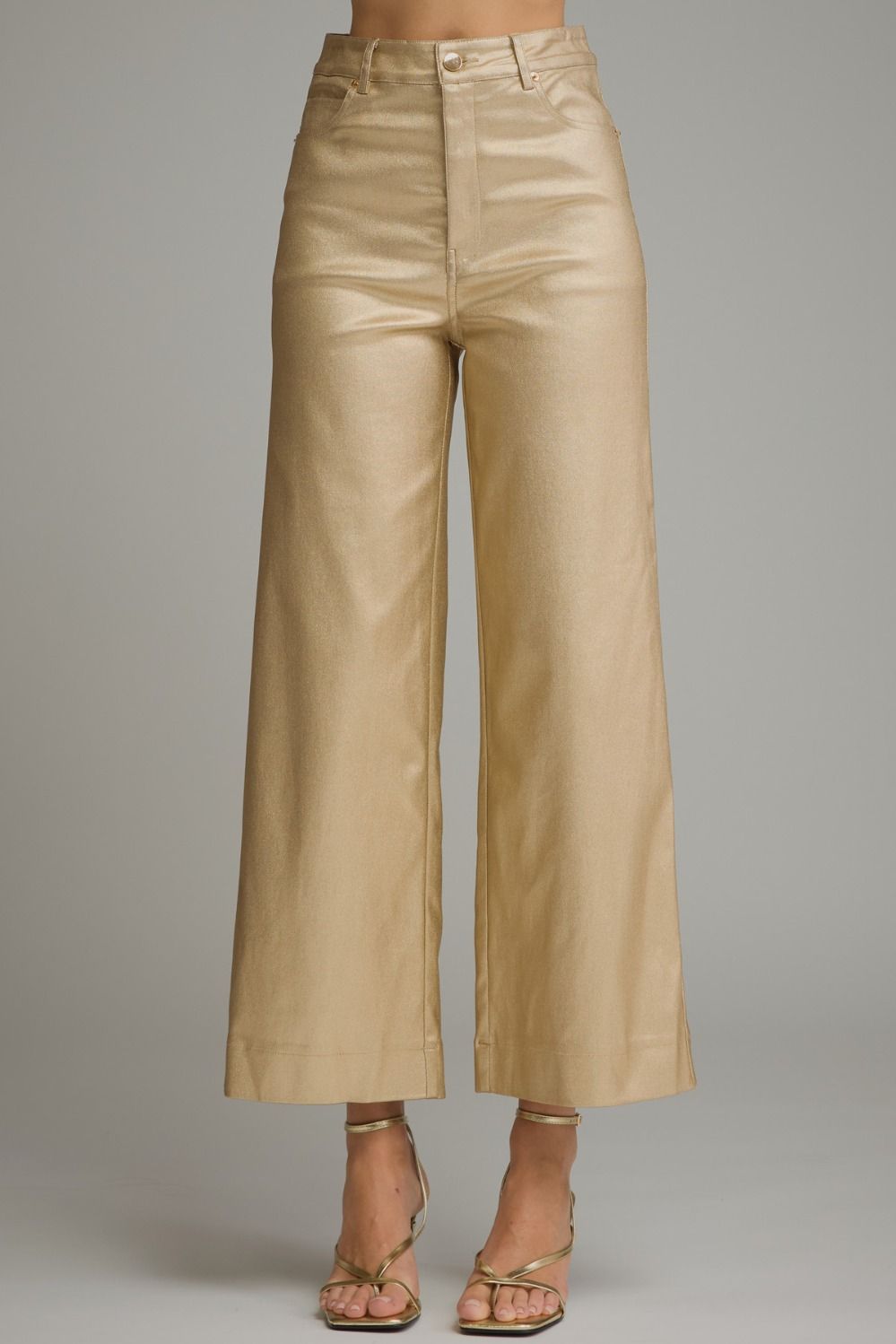 Metallic Wide Leg Pants - gold