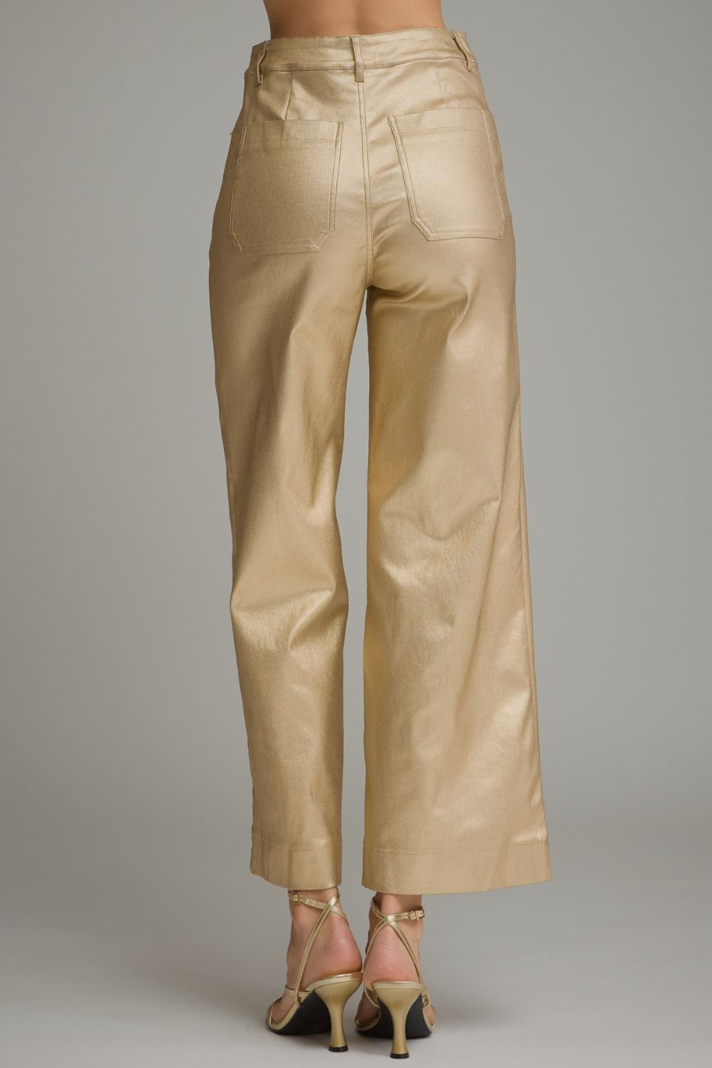 Metallic Wide Leg Pants - gold