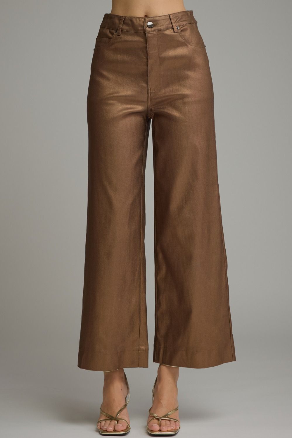Metallic Wide Leg Pants - metallic brown