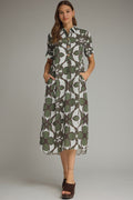 plus size Printed short sleeve midi shirt dress