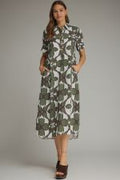 Short Sleeve Abstract Print Midi Dress Entro