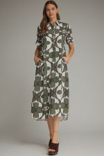 Short Sleeve Abstract Print Midi Dress Entro