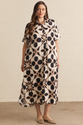 plus size Printed short sleeve midi shirt dress
