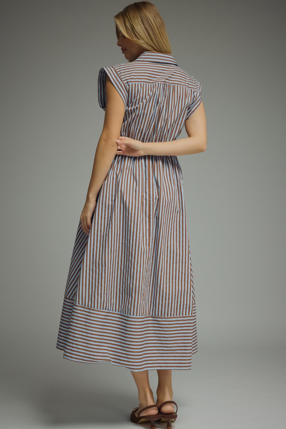 striped cap sleeve midi