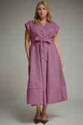 Striped cap sleeve midi dress featuring V-neck Plus