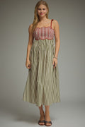 Mixed-stripe midi corset dress
