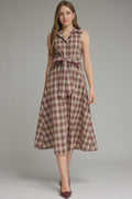 Plaid Collared Midi Dress - Taupe
