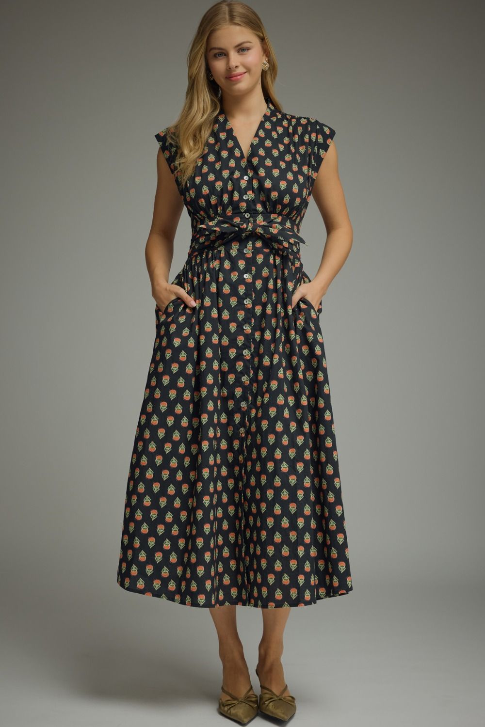 Geo print sleeveless midi dress