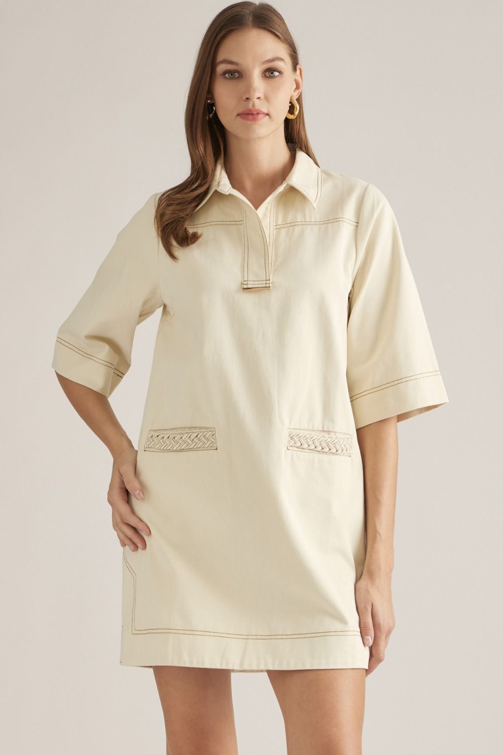 V-neck Topstitch Mini Dress