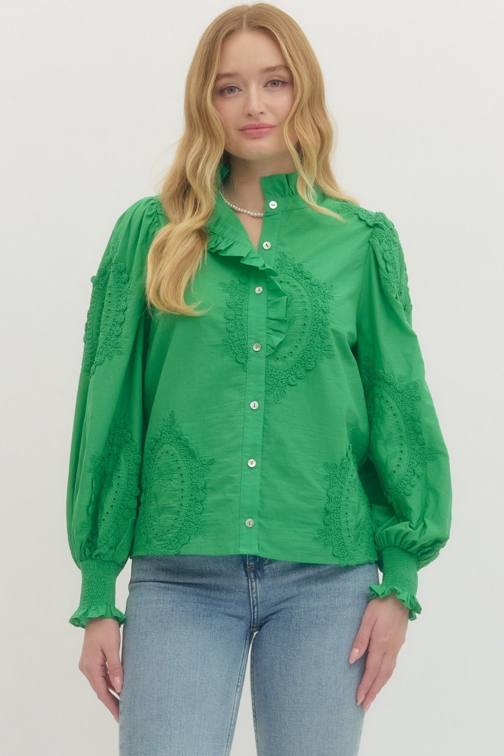 Green button down blouse