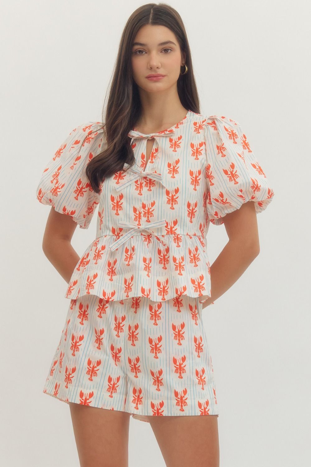 Lobster print puff sleeve top