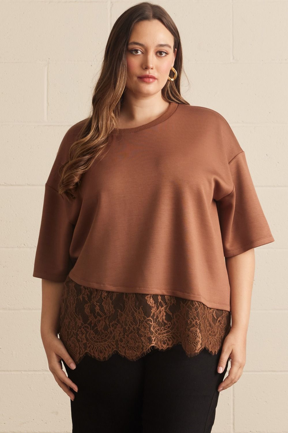 plus size Solid short sleeve knit top