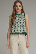 Floral pattern sleeveless knit top